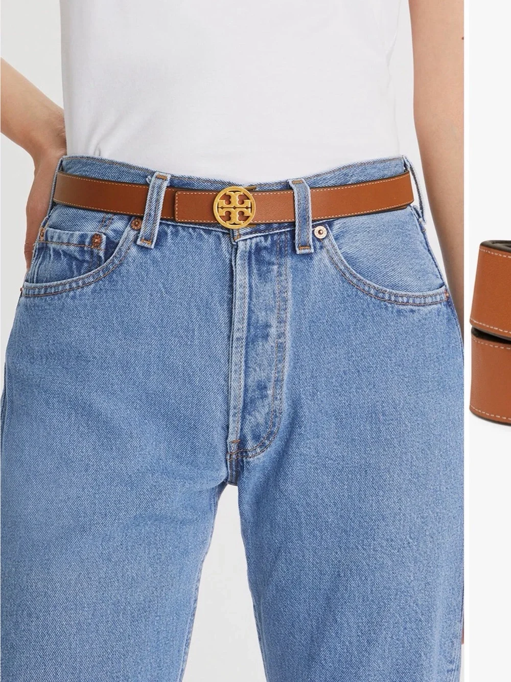 Tory Burch Miller Reversible Belt in Black/Cognac size women’s L